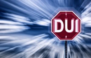 Stop sign with the word "stop" replaced by the word "DUI"